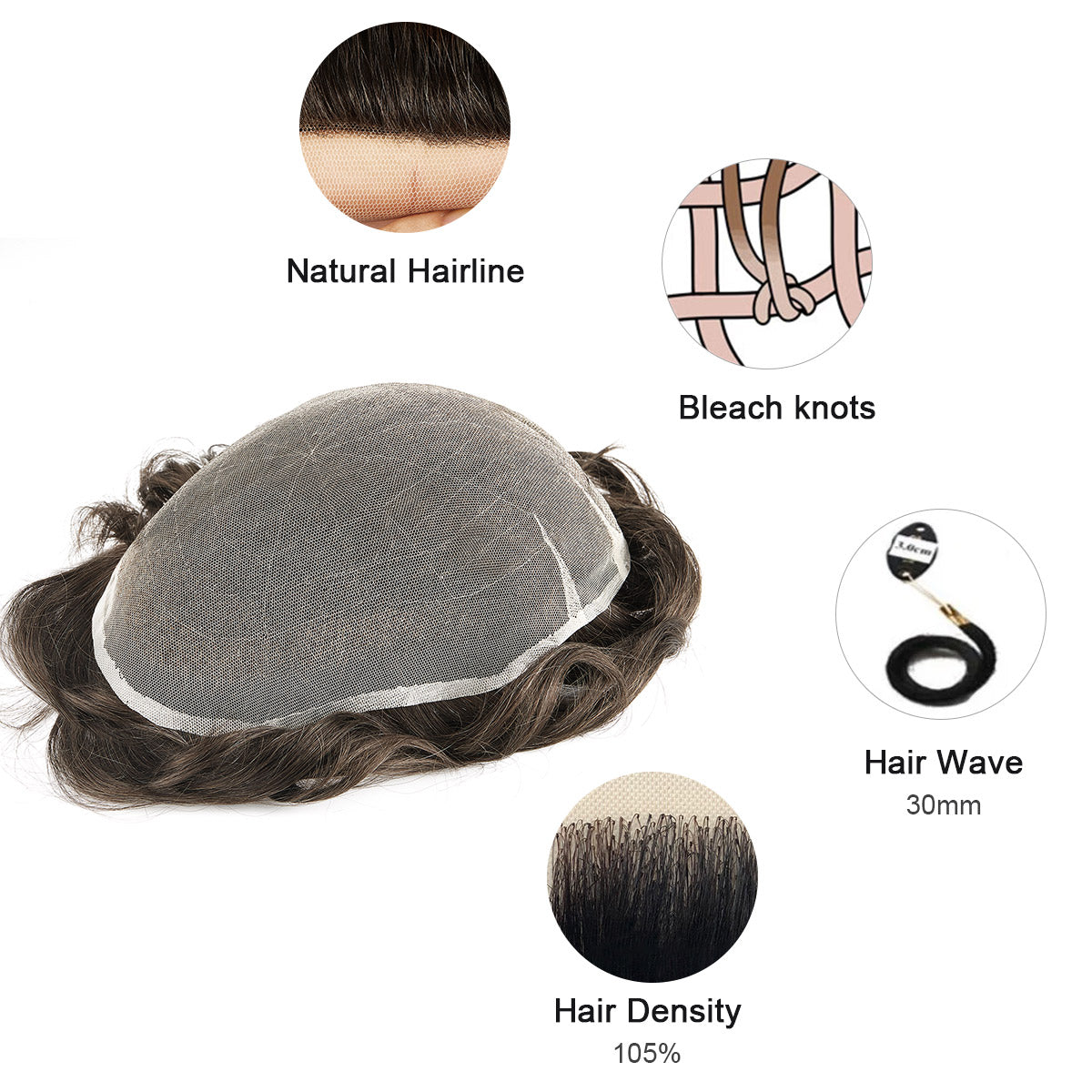BH Swiss Lace Human Hair Breathable Hair Replacement System For Man - HairBro