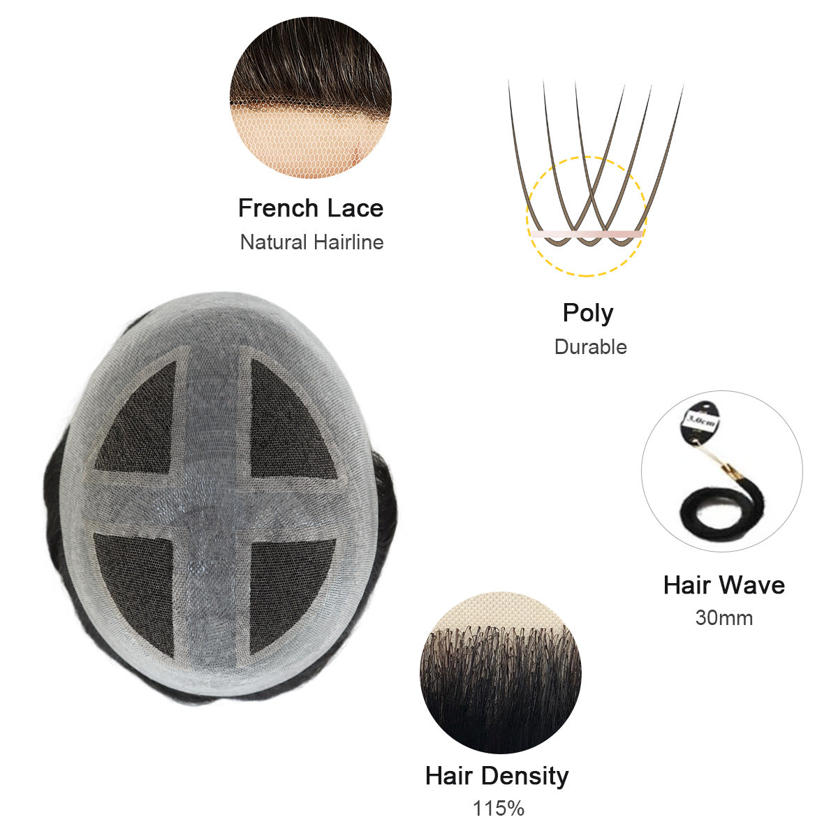 French Lace Center and V-Looped Thin Skin Hair System - HairBro