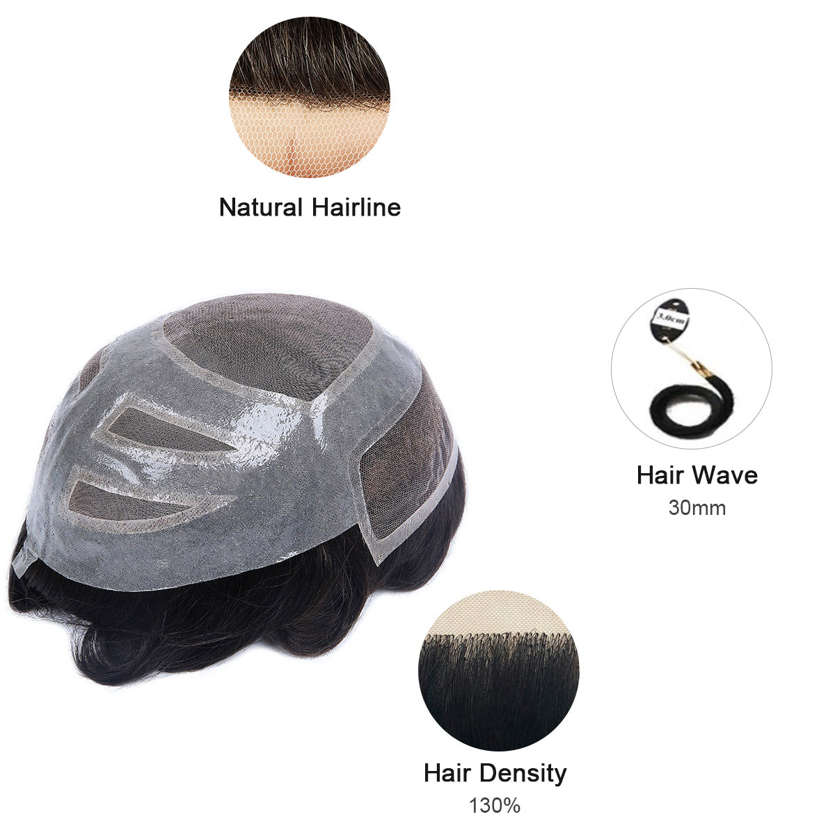 Natural and Durable Bleached French Lace Front Mono Center with Poly Perimeter Stock Hair System - HairBro