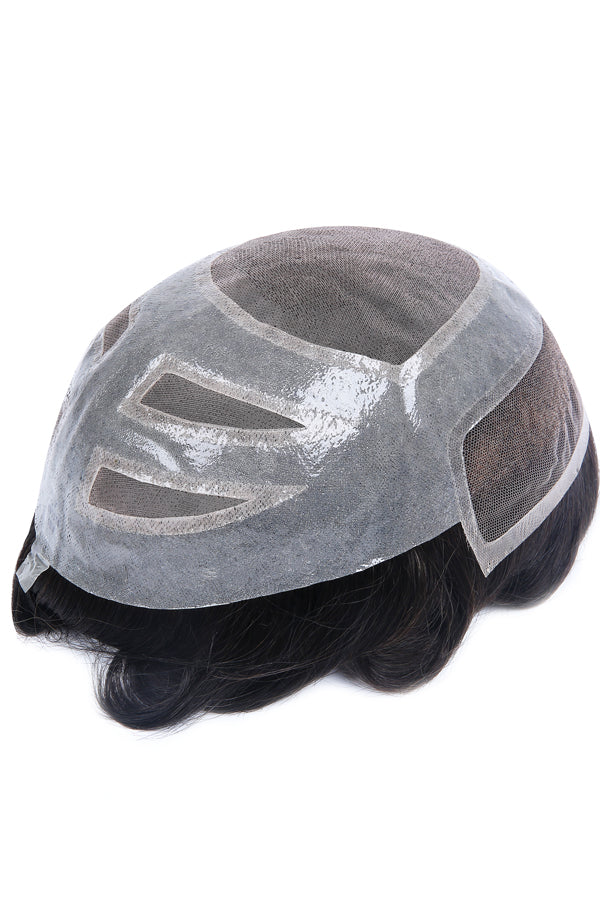 Small Size Natural and Durable Bleached French Lace Front Mono Center with Poly Perimeter Stock Hair System - HairBro