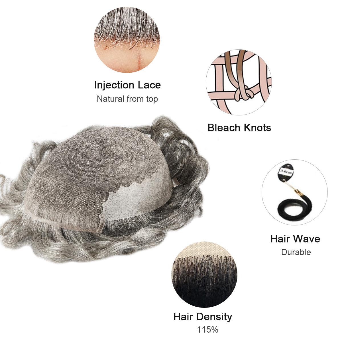 French Lace Base with Transparent Poly Side and Back Stock Hair System For Men - HairBro
