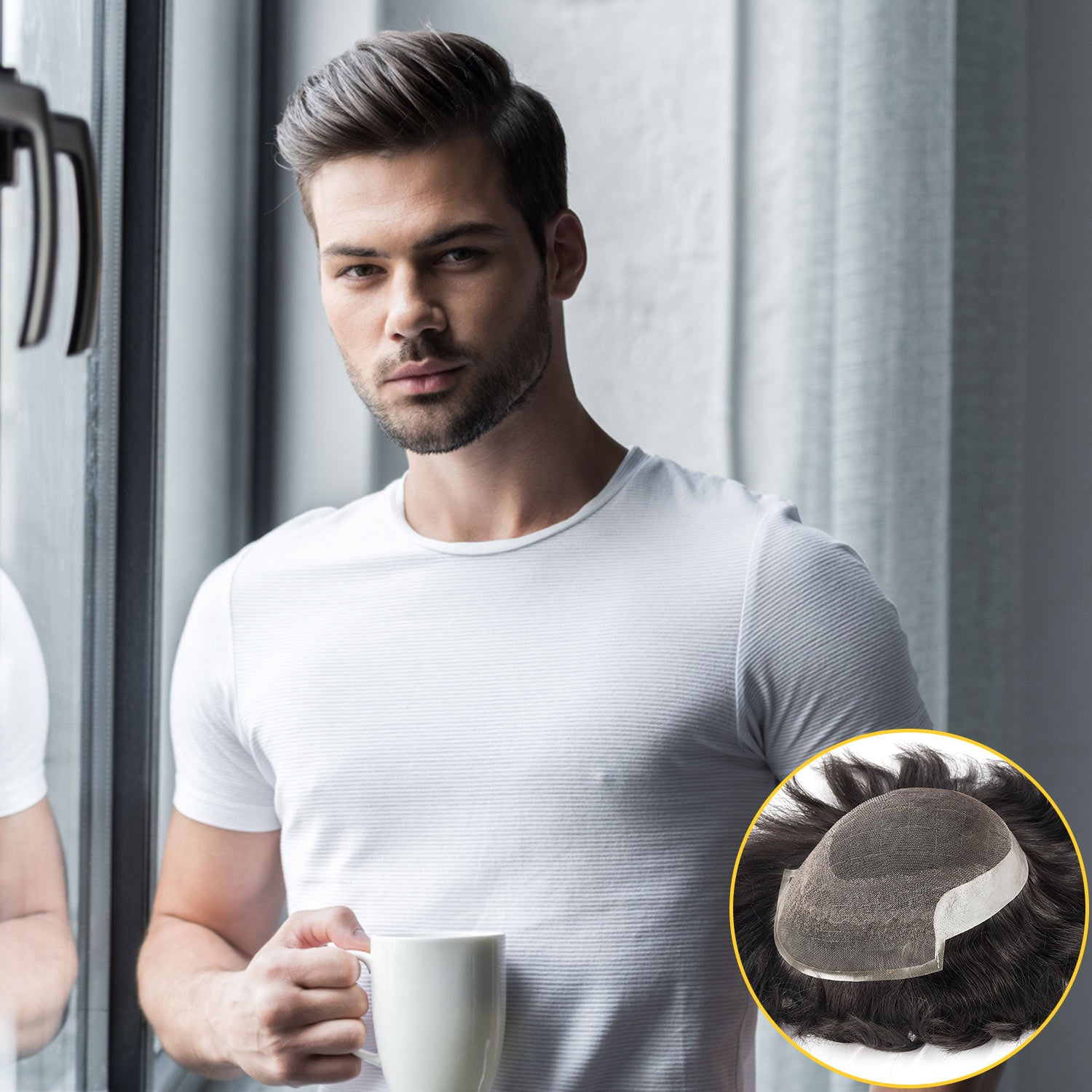 New French Lace Front with Poly Back Stock Hair Replacement System - HairBro