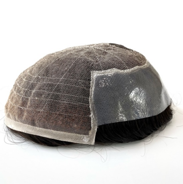 New French Lace Center with Poly Side and Back Stock Hair Replacement System For Men