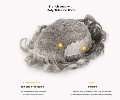 French Lace Front With Large Poly Side and Back Hair Replacement System - HairBro