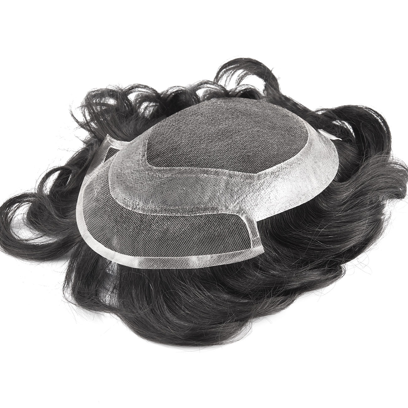 Small Size French Lace Center and Front Poly Around Stock Hair Replacement System For Men - HairBro