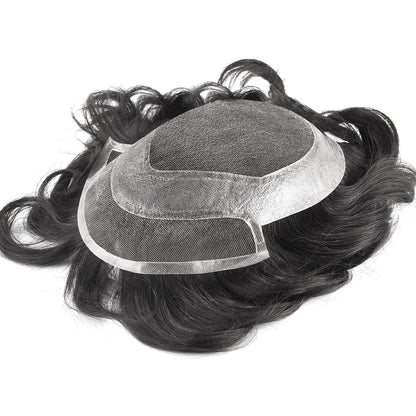 Small Size French Lace Center and Front Poly Around Stock Hair Replacement System For Men - HairBro