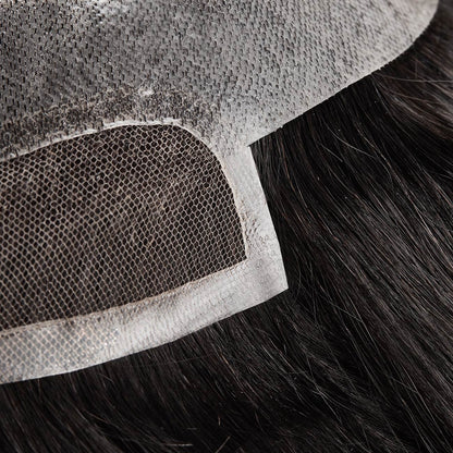 Small Size French Lace Center and Front Poly Around Stock Hair Replacement System For Men - HairBro