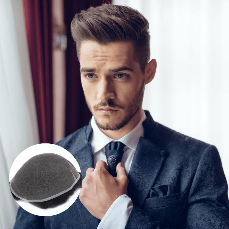 Stock Full French Lace Human Hair Hair Replacement System For Man