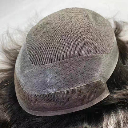 Small Size French Lace Center and Front Poly Around Stock Hair Replacement System For Men - HairBro
