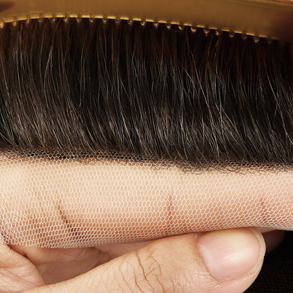 Small Size French Lace Center and Front Poly Around Stock Hair Replacement System For Men - HairBro