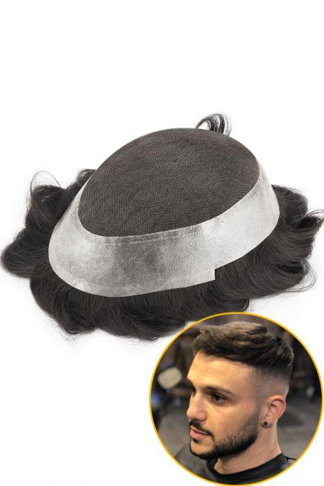 French Lace Center with Poly Around Hair Replacement System for Men