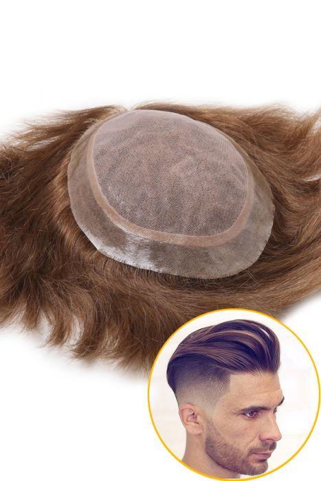French Lace Center with Thin Poly All Around Hair Replacement System for Men