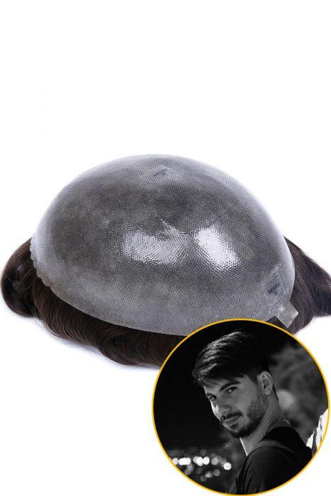 Durable 0.15mm Full Transparent Poly Hair Replacement System for Men